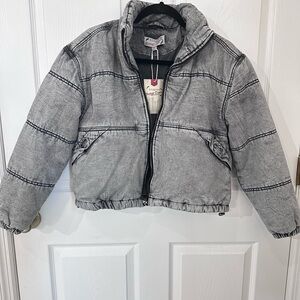 Stoosh Gray Puffer Jacket with High Collar